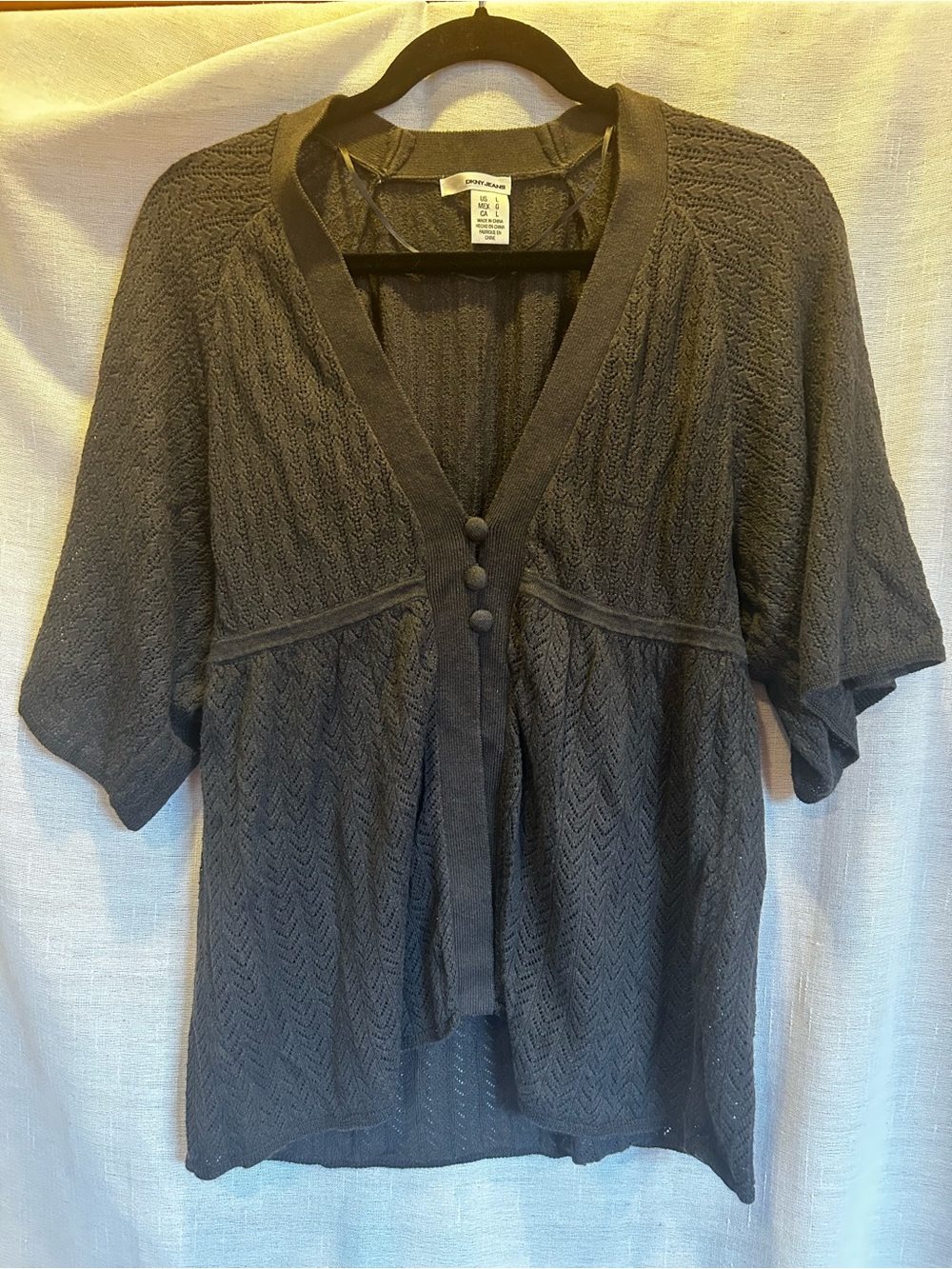 DKNY Jeans Knit Empire Waist Boho Cardigan Charcoal Gray Women's Large Y2K Vint